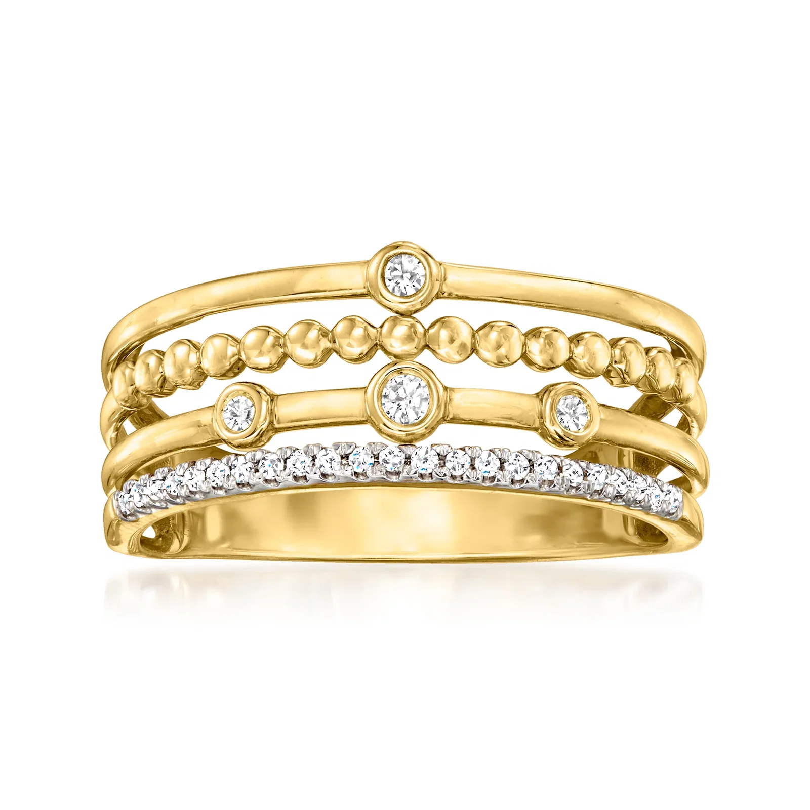 Image of .10 ct. t.w. Bezel-Set Diamond Multi-Row Ring in 14kt Yellow Gold
