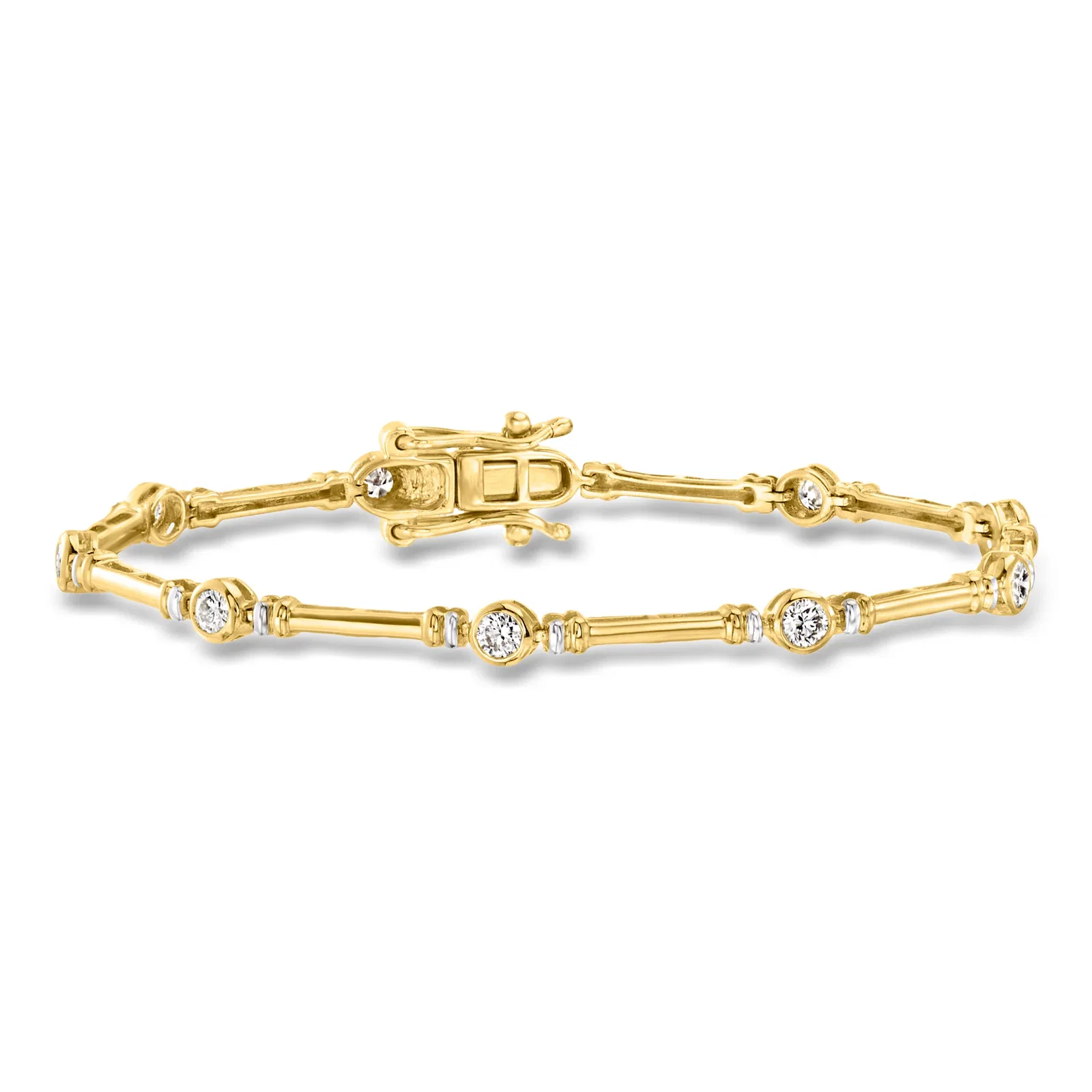 Image of 1.00 ct. t.w. Bezel-Set Lab-Grown Diamond Station Bracelet in 18kt Gold Over Sterling