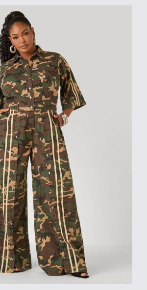 Striped Camo Print Denim Jumpsuit