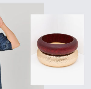 Hammered Gold And Wood Bangle Set