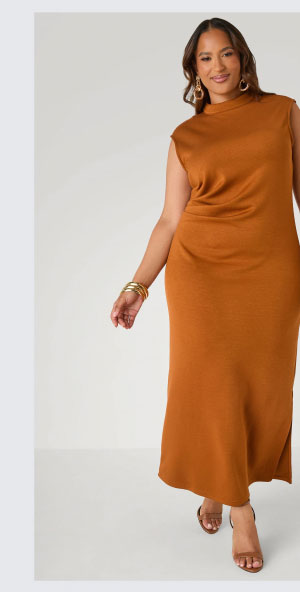 Pleated Mock Neck Maxi Dress