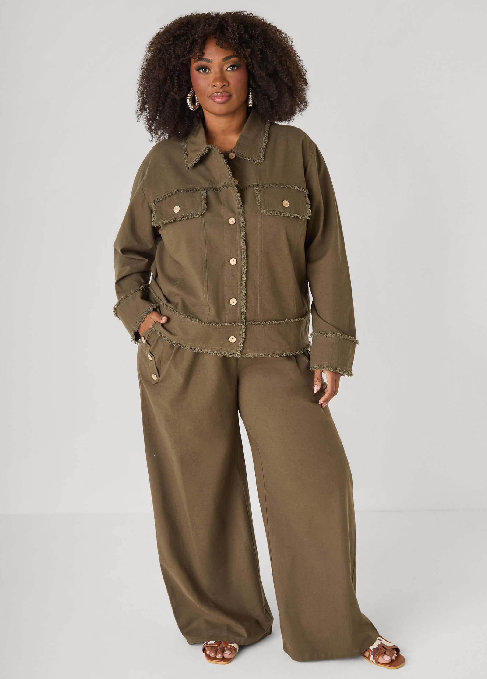 Button Detailed Cotton Blend Pants