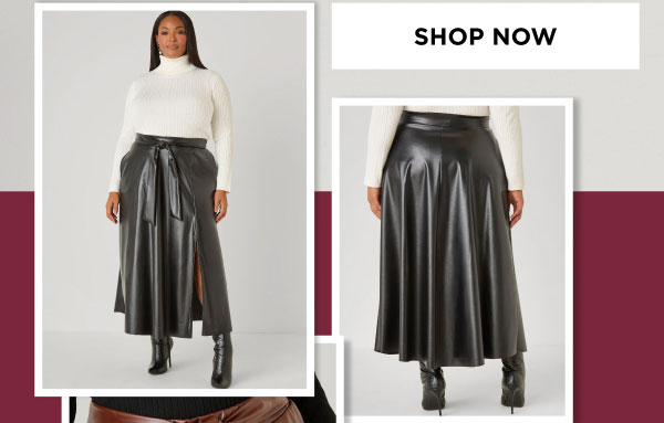 Belted Faux Leather Maxi Skirt