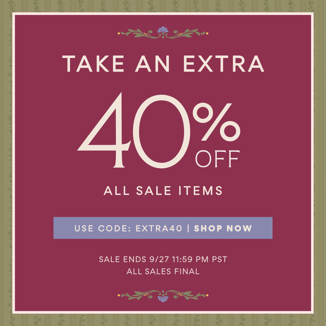 'Extra 40% OFF all sale with code EXTRA40. Sale ends 9/27 11:59 PM PST. All sales final.'
