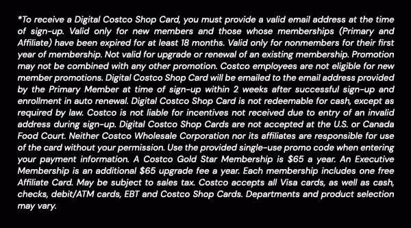 Digital Costco Shop Card Disclaimer | Terms and Conditions Apply - See Website for Details