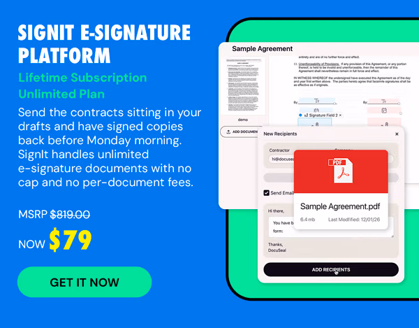 SignIt E-Signature Platform Unlimited Plan: Lifetime Subscription