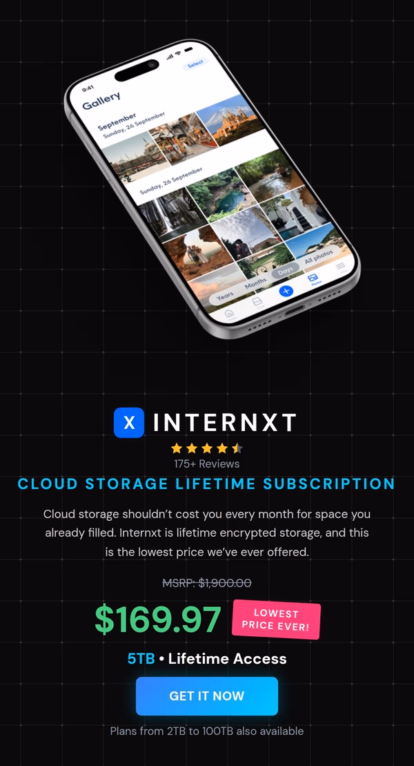 Internxt Cloud Storage Lifetime Subscription: 2TB to 100TB Plans