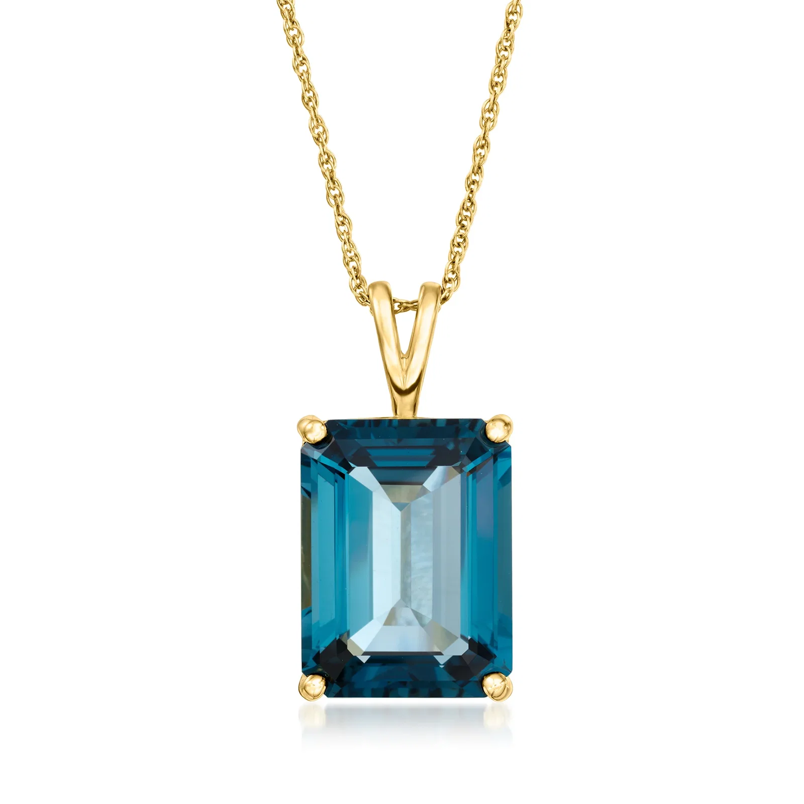 Image of 14.00 Carat London Blue Topaz Pendant Necklace in 18kt Gold Over Sterling. 18"