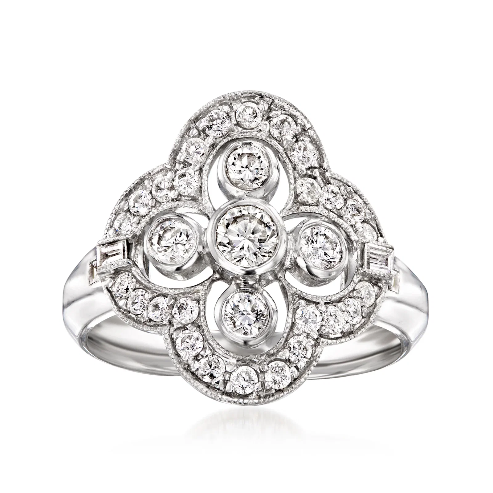 Image of C. 1990 Vintage 1.30 ct. t.w. Diamond Cluster Ring in 14kt White Gold. Size 7.5
