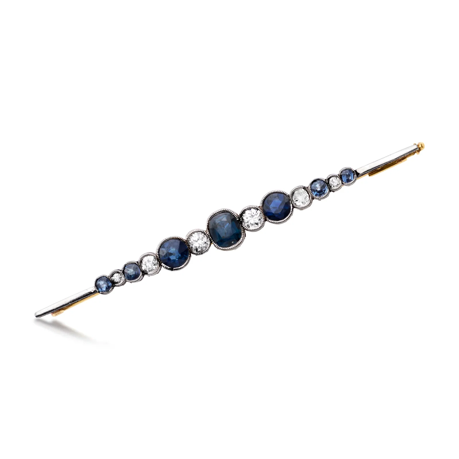 Image of C. 1900 Vintage 1.60 ct. t.w. Sapphire and .35 ct. t.w. Diamond Bar Pin in Platinum and 14kt Yellow Gold