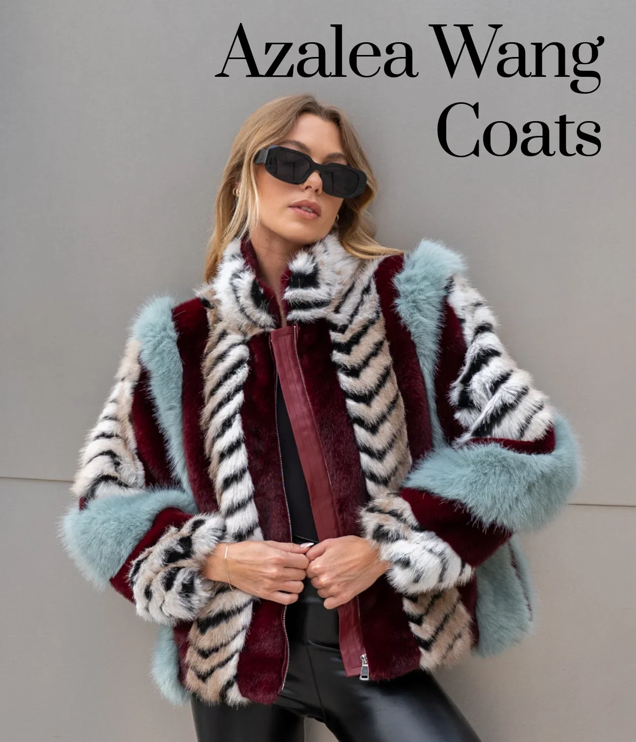 Azalea Wang Coats - Inez Faux Fur Animal Stripe Stand Collar Jacket, $199