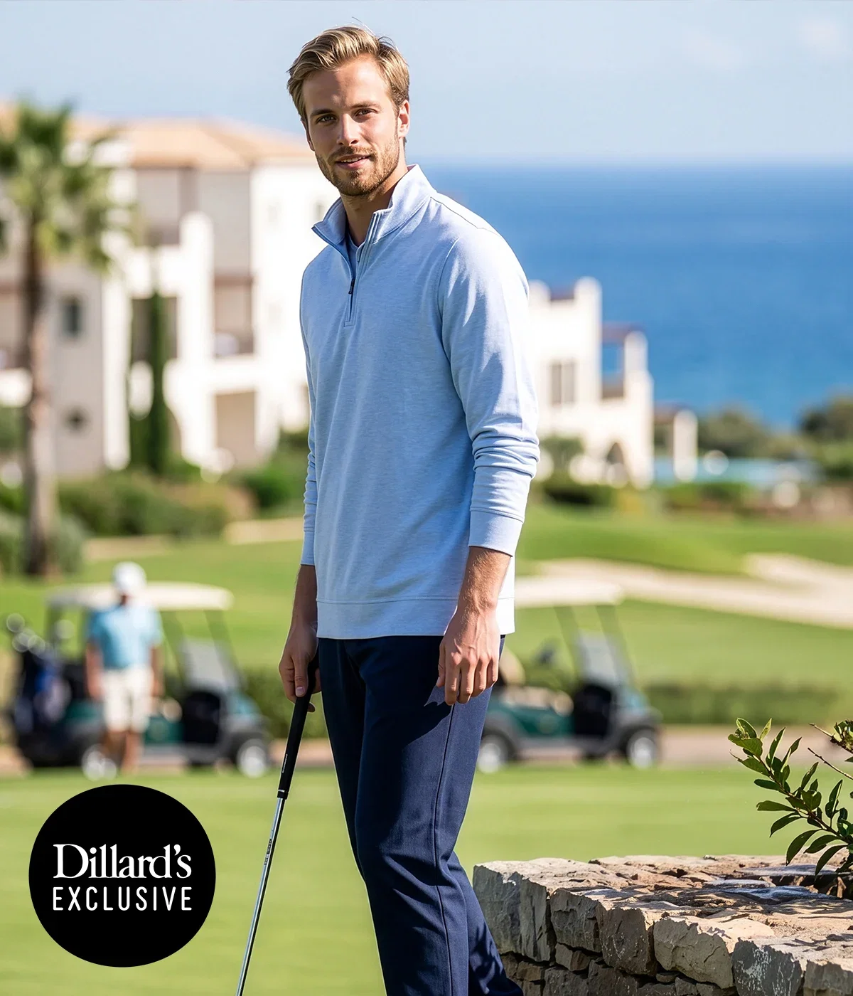 Performance Solid Quarter Zip Pullover, $95* Solid Crew Neck Short Sleeve T-Shirt, $29.50* Performance Stretch 5 Pocket Pants, $89.50*  More colors available*