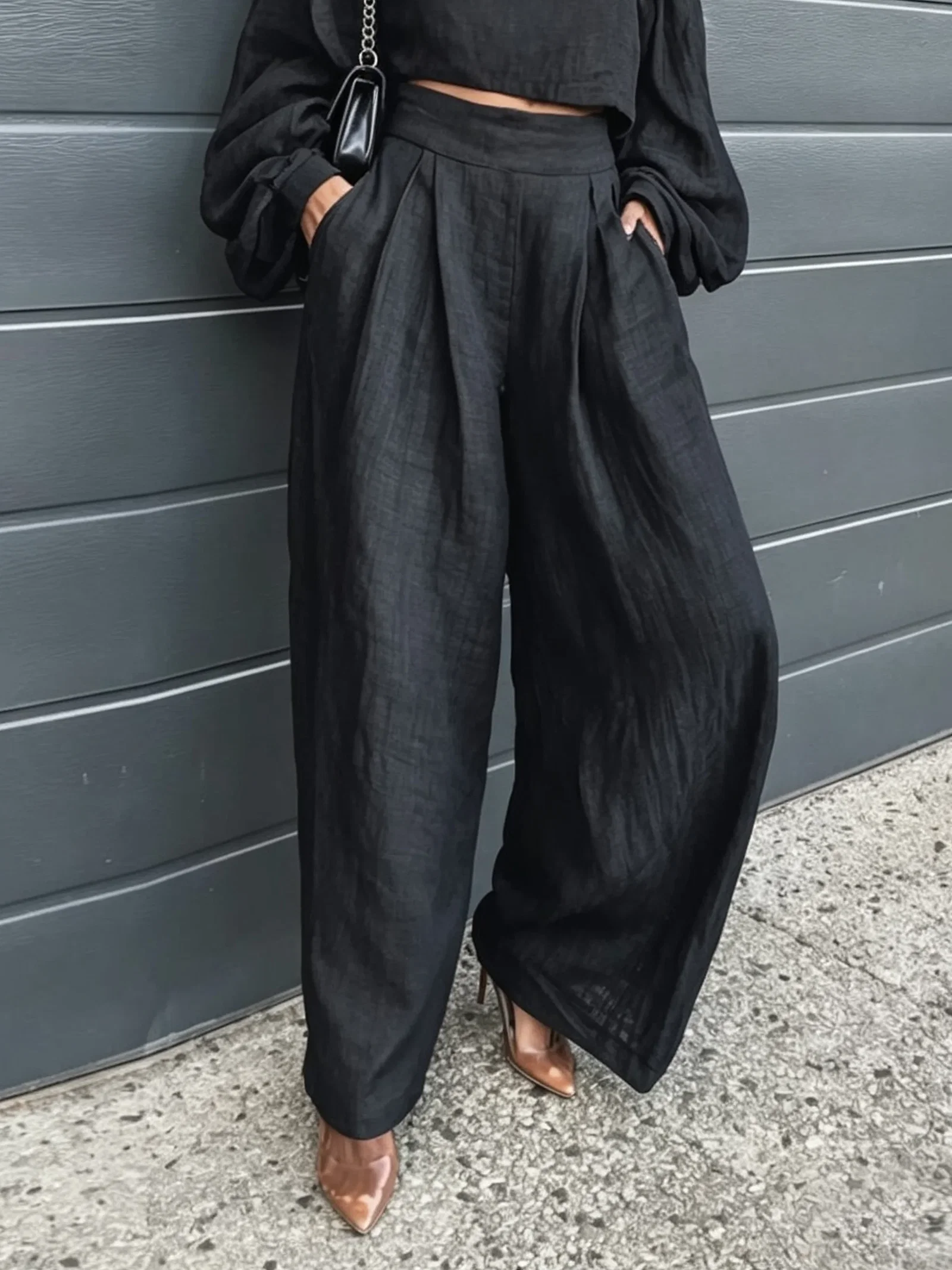 Cotton Casual Plain Wide Leg Pants