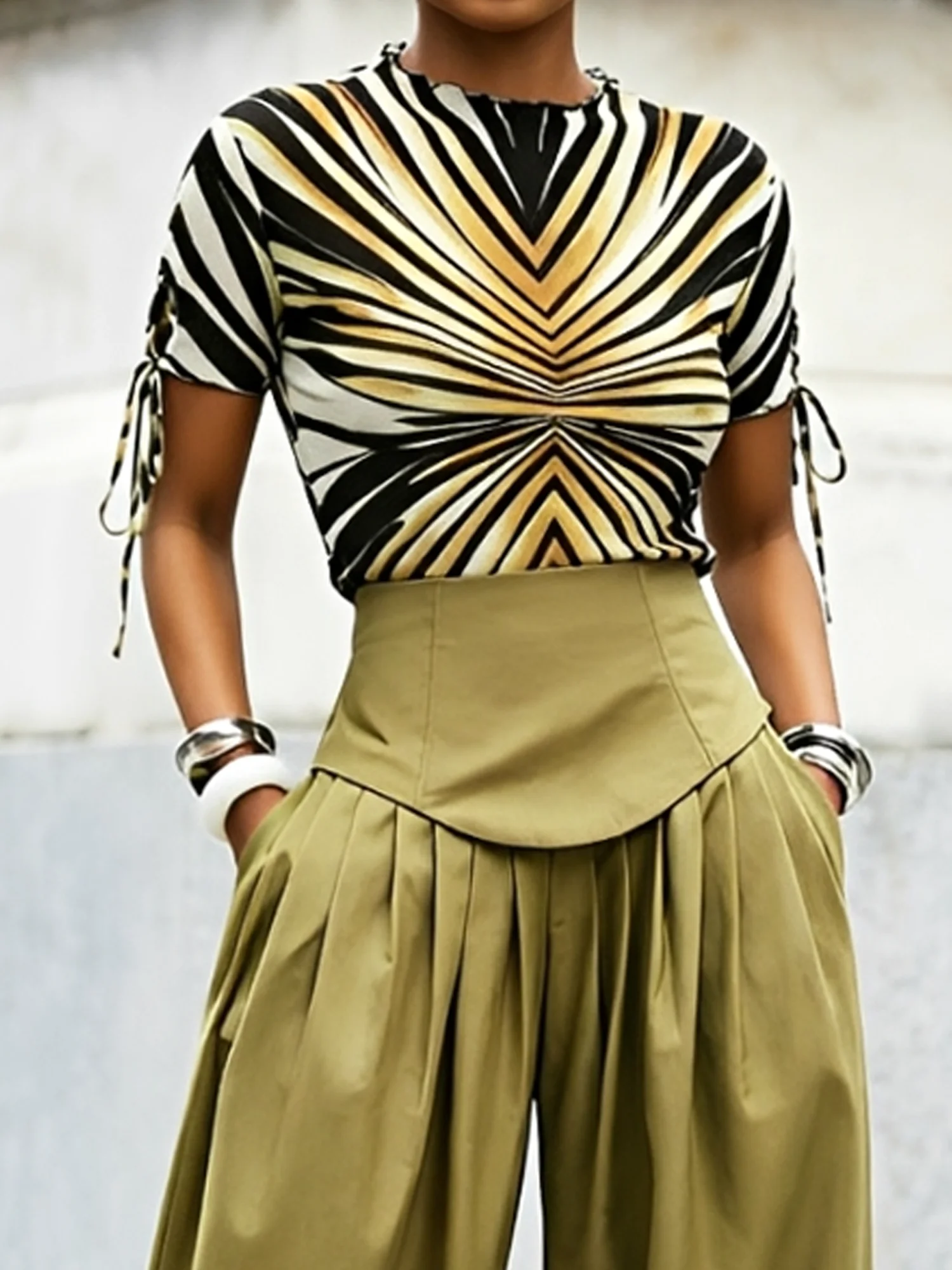 Casual Abstract Graphic Stand Collar T-shirt