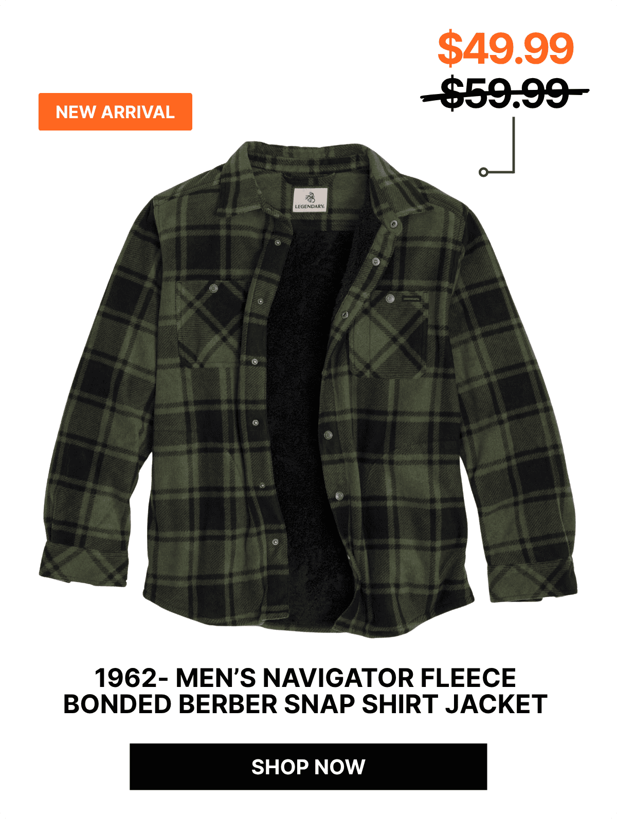 Men's Navigator Fleece Bonded Berber Snap Shirt Jacket