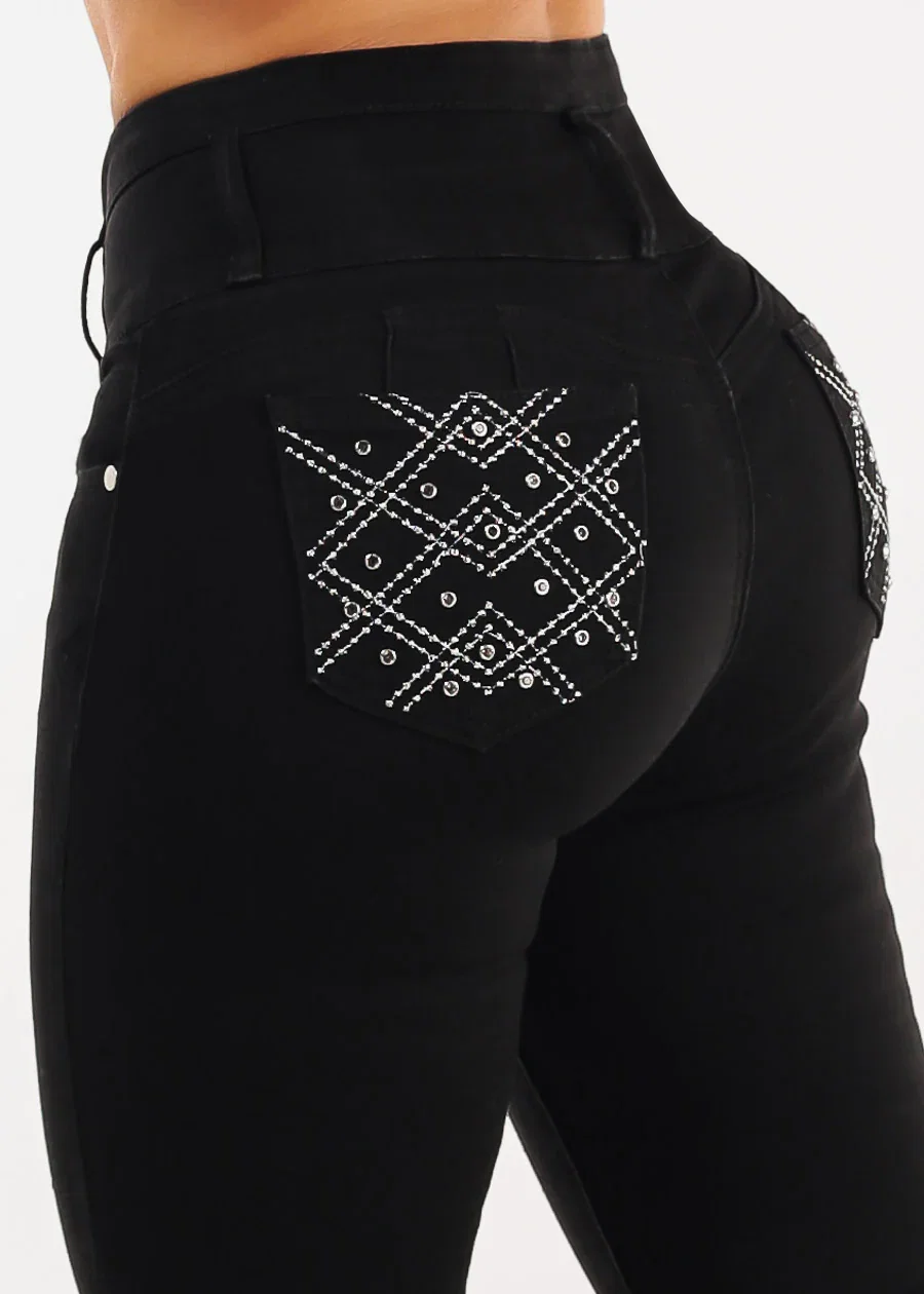 Image of Butt Lift High Waisted Stretch Skinny Jeans Black