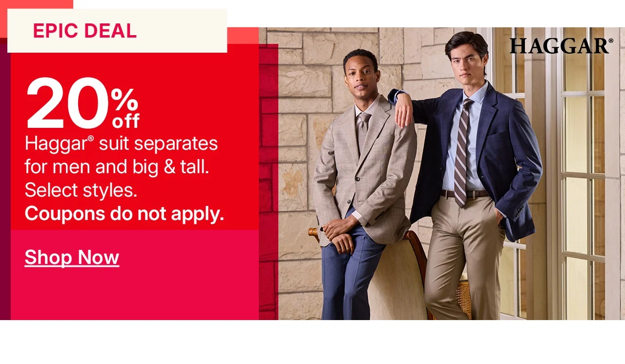 20% off haggar suit separates for men and big & tall