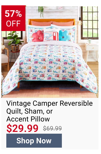 Vintage Camper Reversible Quilt, Sham, or Accent Pillow