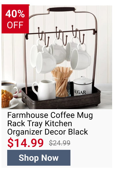 Farmhouse Coffee Mug Rack Tray Kitchen Organizer Decor Black