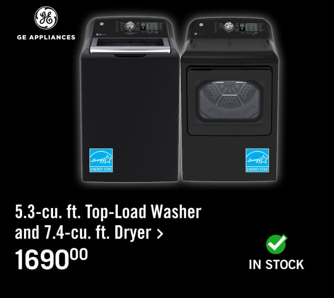 5.3-cu. ft. Top-Load Washer and 7.4-cu. ft. Dryer.