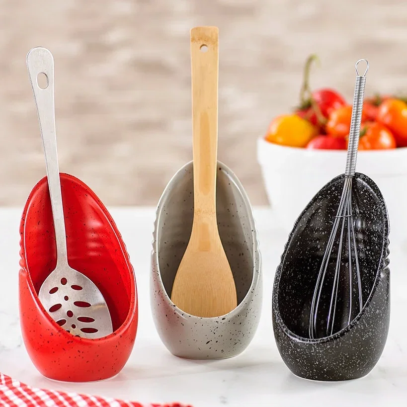 Image of Speckled Upright Spoon Rest for Kitchen Countertop