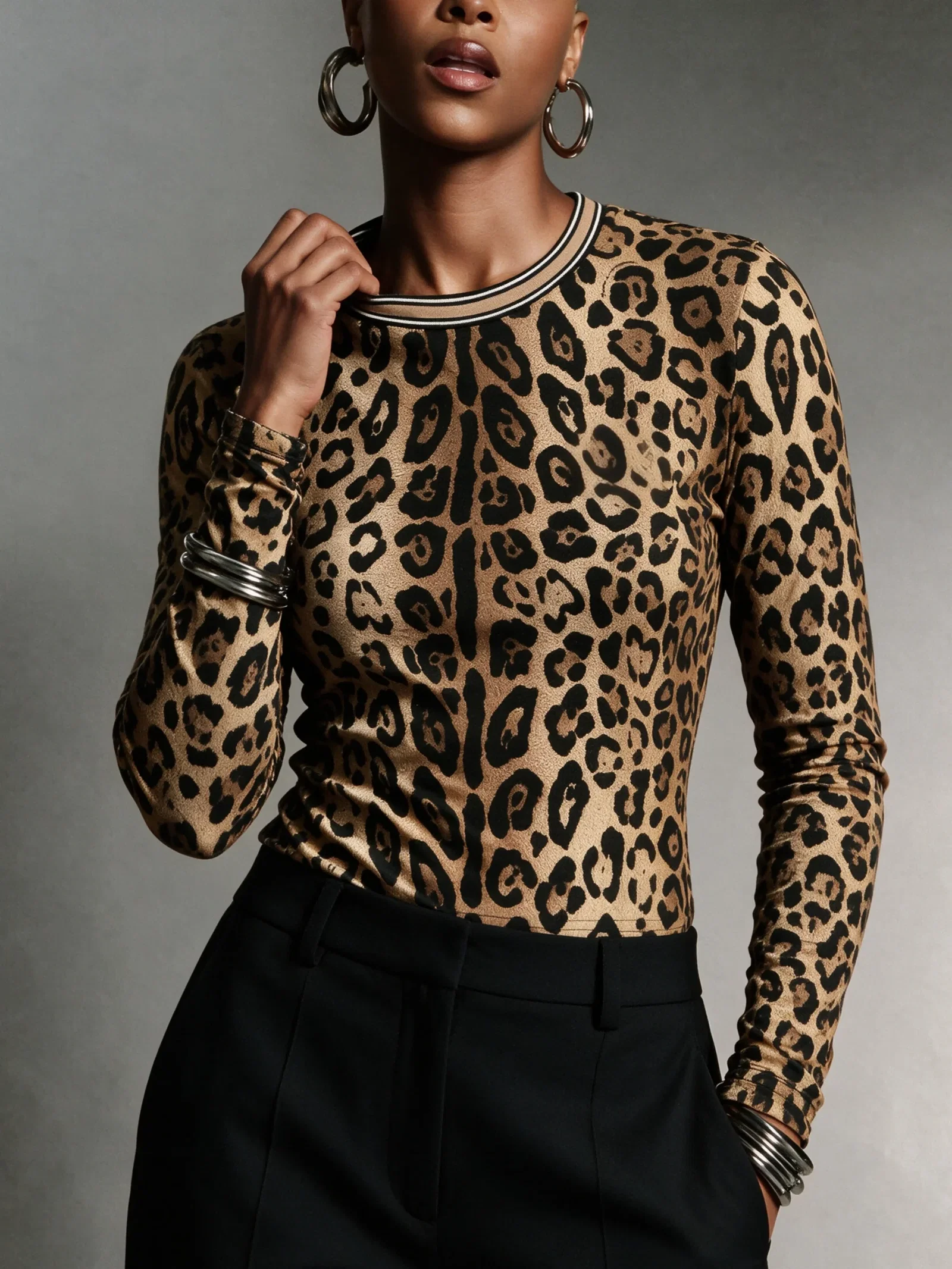 Casual Leopard Printing Crew Neck T-shirt