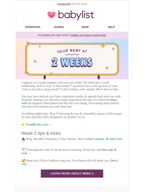 Babylist: Your 2-week-old baby: pro swaddling & newborn poop, explained ...